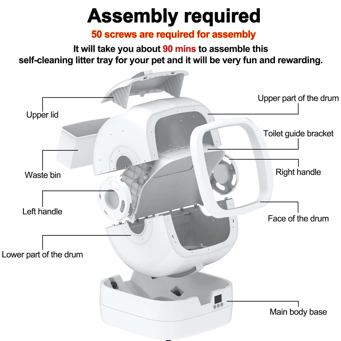 Automatic Cat Litter Box Self Cleaning - APP Control - Weight Monitoring - Ultra-Quiet, Medium Cats and Kittens Litter Box, Safe Anti-Pinch【Assembly Required】- Grey