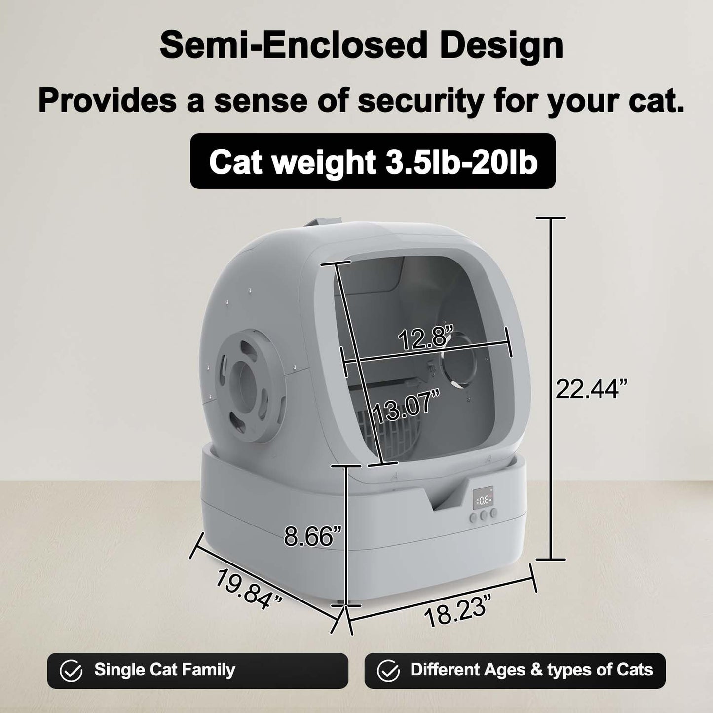 Automatic Cat Litter Box Self Cleaning - APP Control and Weight Monitoring - Ultra-Quiet, Suitable for Medium Cats and Kittens, Safe Anti-Pinch Litter Box (Assembly Required) -White