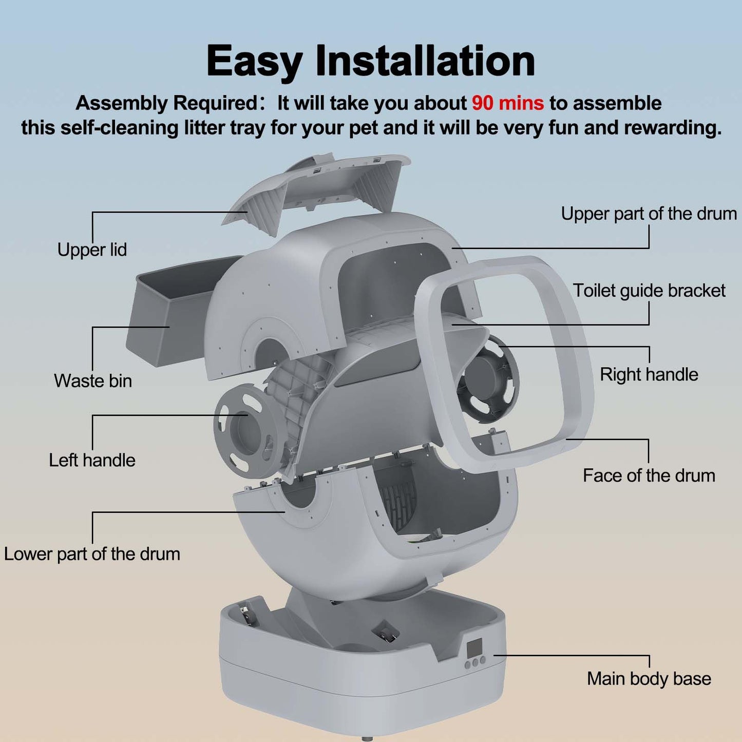 Automatic Cat Litter Box Self Cleaning - APP Control and Weight Monitoring - Ultra-Quiet, Suitable for Medium Cats and Kittens, Safe Anti-Pinch Litter Box (Assembly Required) -White