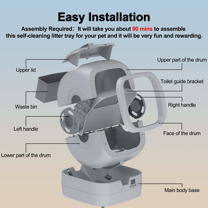 Automatic Cat Litter Box Self Cleaning - APP Control and Weight Monitoring - Ultra-Quiet, Suitable for Medium Cats and Kittens, Safe Anti-Pinch Litter Box (Assembly Required) -White