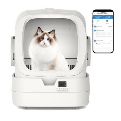 Automatic Cat Litter Box Self Cleaning - APP Control - Weight Monitoring - Ultra-Quiet, Medium Cats and Kittens Litter Box, Safe Anti-Pinch【Assembly Required】- Grey