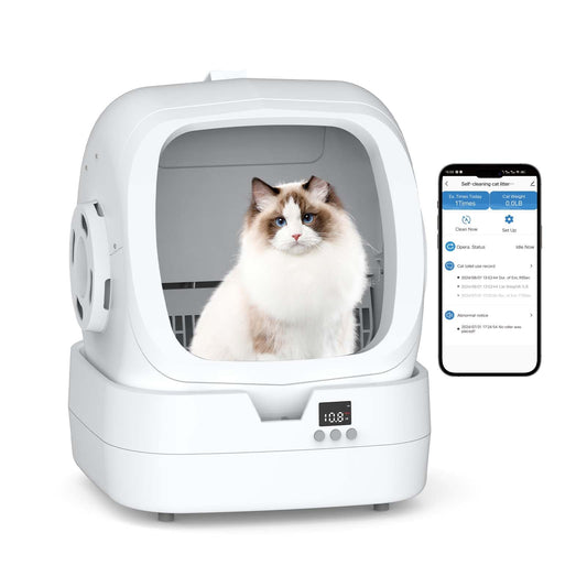 Automatic Cat Litter Box Self Cleaning - APP Control and Weight Monitoring - Ultra-Quiet, Suitable for Medium Cats and Kittens, Safe Anti-Pinch Litter Box (Assembly Required) -White