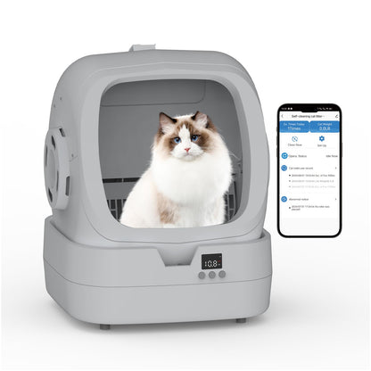 Automatic Cat Litter Box Self Cleaning - APP Control and Weight Monitoring - Ultra-Quiet, Suitable for Medium Cats and Kittens, Safe Anti-Pinch Litter Box (Assembly Required) -White