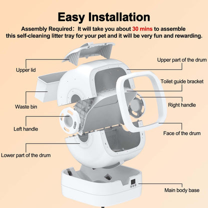 Automatic Cat Litter Box Self Cleaning - APP Control and Weight Monitoring - Ultra-Quiet, Suitable for Medium Cats and Kittens, Safe Anti-Pinch Litter Box (Assembly Required) -White