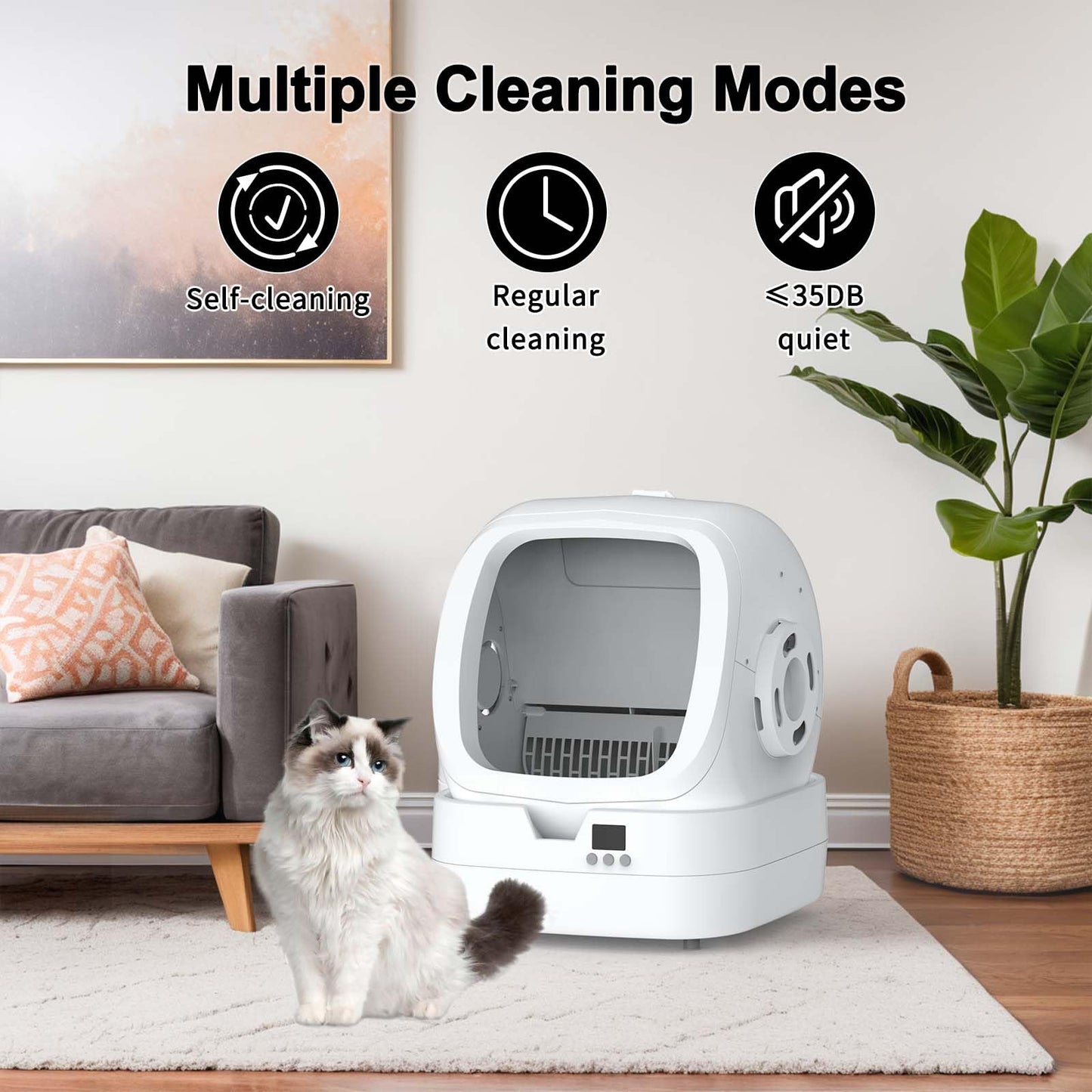 Automatic Cat Litter Box Self Cleaning - APP Control - Weight Monitoring - Ultra-Quiet, Medium Cats and Kittens Litter Box, Safe Anti-Pinch【Assembly Required】- Grey