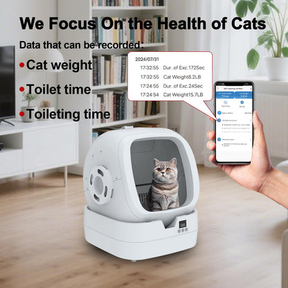 Automatic Cat Litter Box Self Cleaning - APP Control - Weight Monitoring - Ultra-Quiet, Medium Cats and Kittens Litter Box, Safe Anti-Pinch【Assembly Required】- Grey