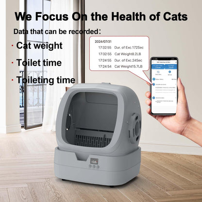 Automatic Cat Litter Box Self Cleaning - APP Control and Weight Monitoring - Ultra-Quiet, Suitable for Medium Cats and Kittens, Safe Anti-Pinch Litter Box (Assembly Required) -White