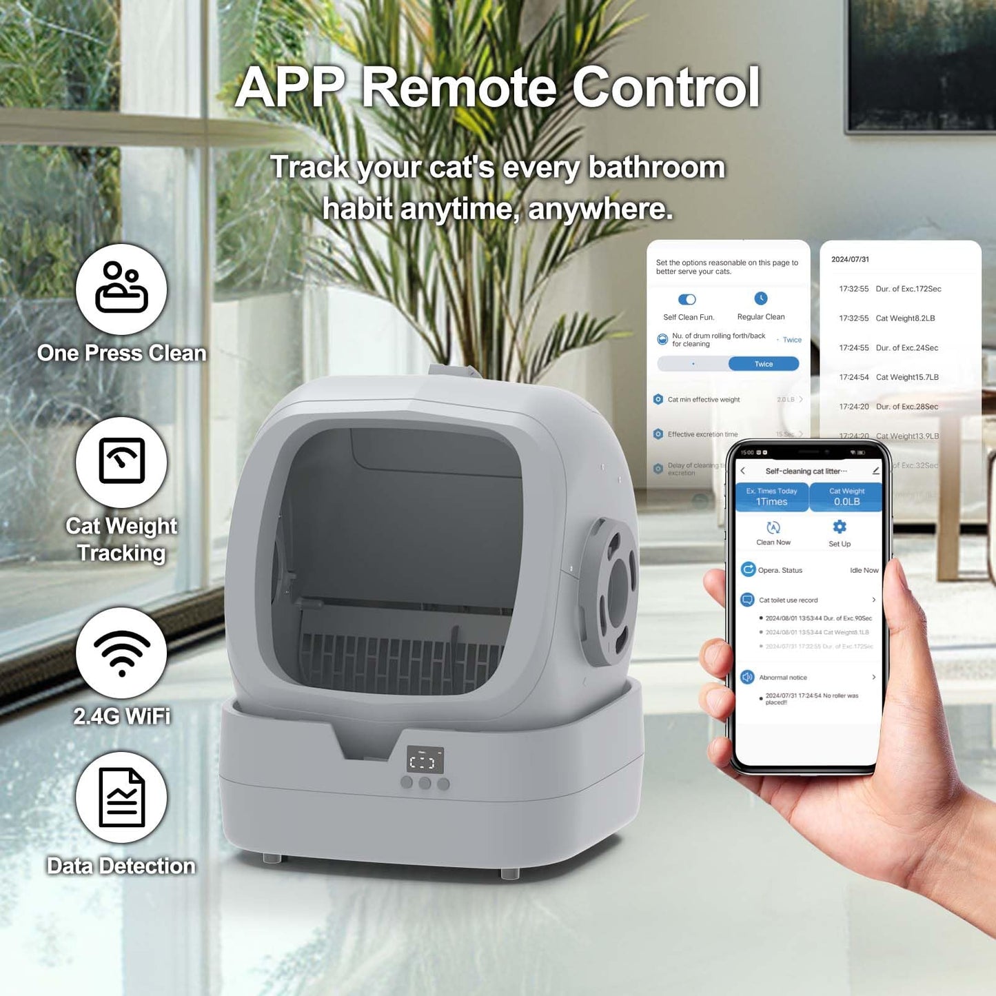 Automatic Cat Litter Box Self Cleaning - APP Control and Weight Monitoring - Ultra-Quiet, Suitable for Medium Cats and Kittens, Safe Anti-Pinch Litter Box (Assembly Required) -White