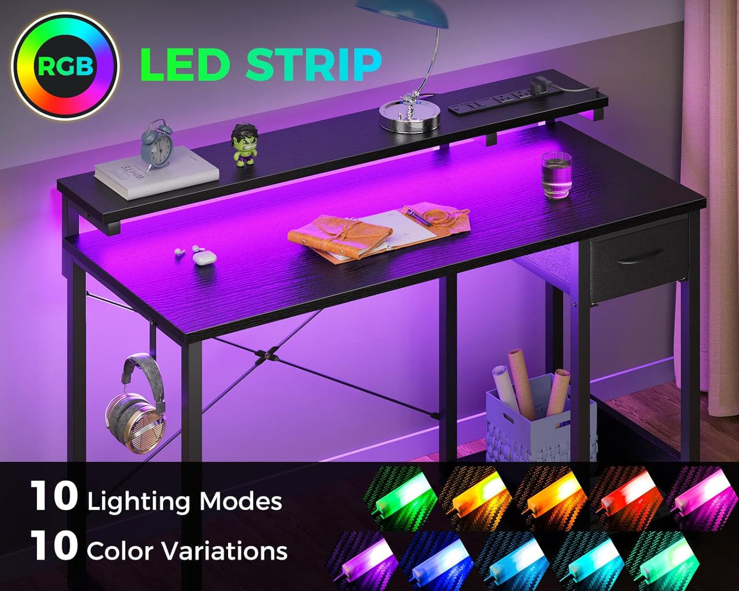 40 Inch Black Gaming Desk For Home Office Setup Workspace ShipItFurniture