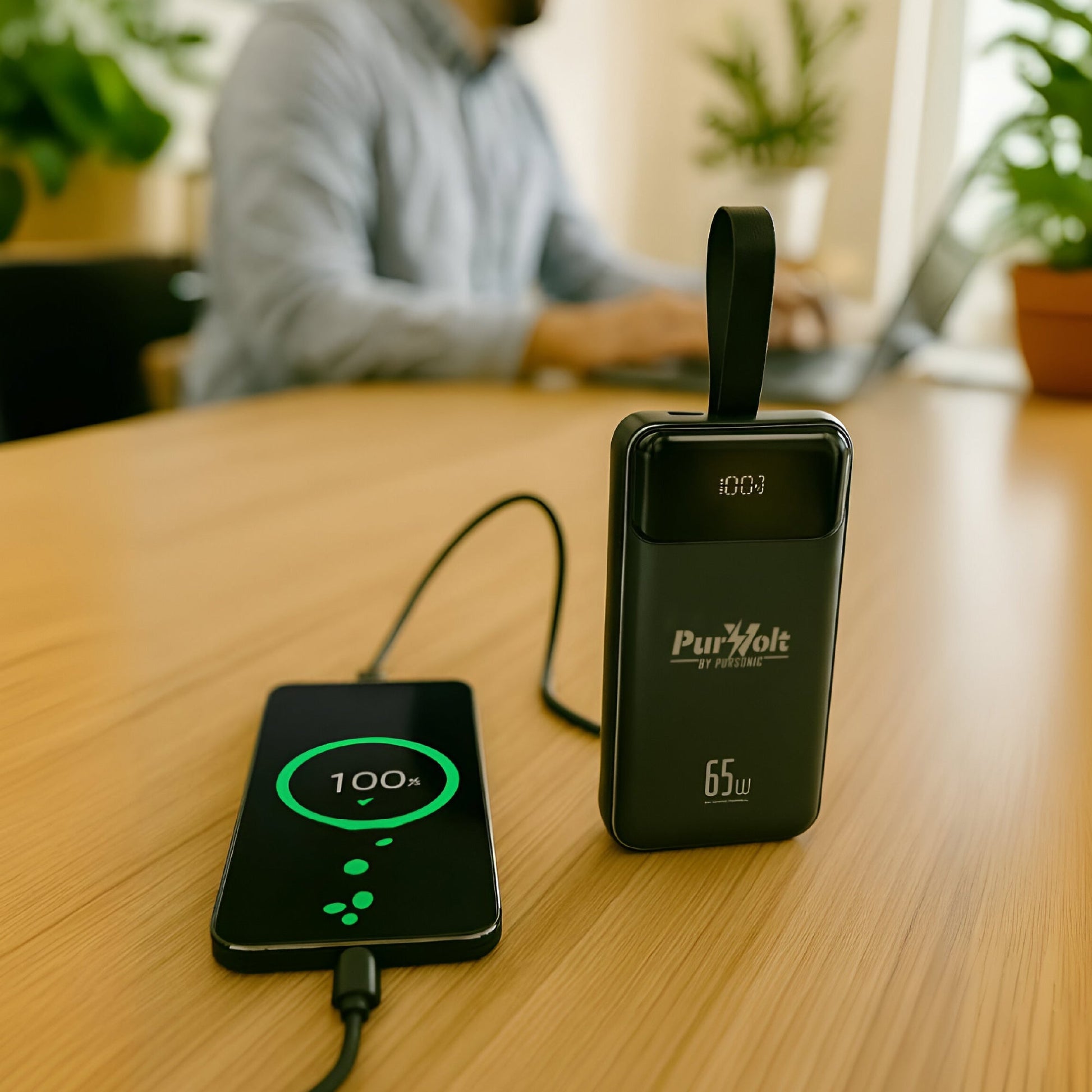 Pursonic Power Anywhere Bundle – PurVolt 40,000mAh Power Bank + LED Fast Charging Power Bank with Built-in Cables Pursonic